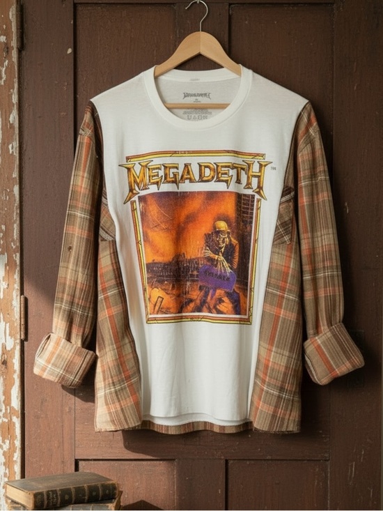 None Tops - Megadeath Upcycled Shirt Band Tee Festival Grunge Boyfriend Plaid Flannel Unique